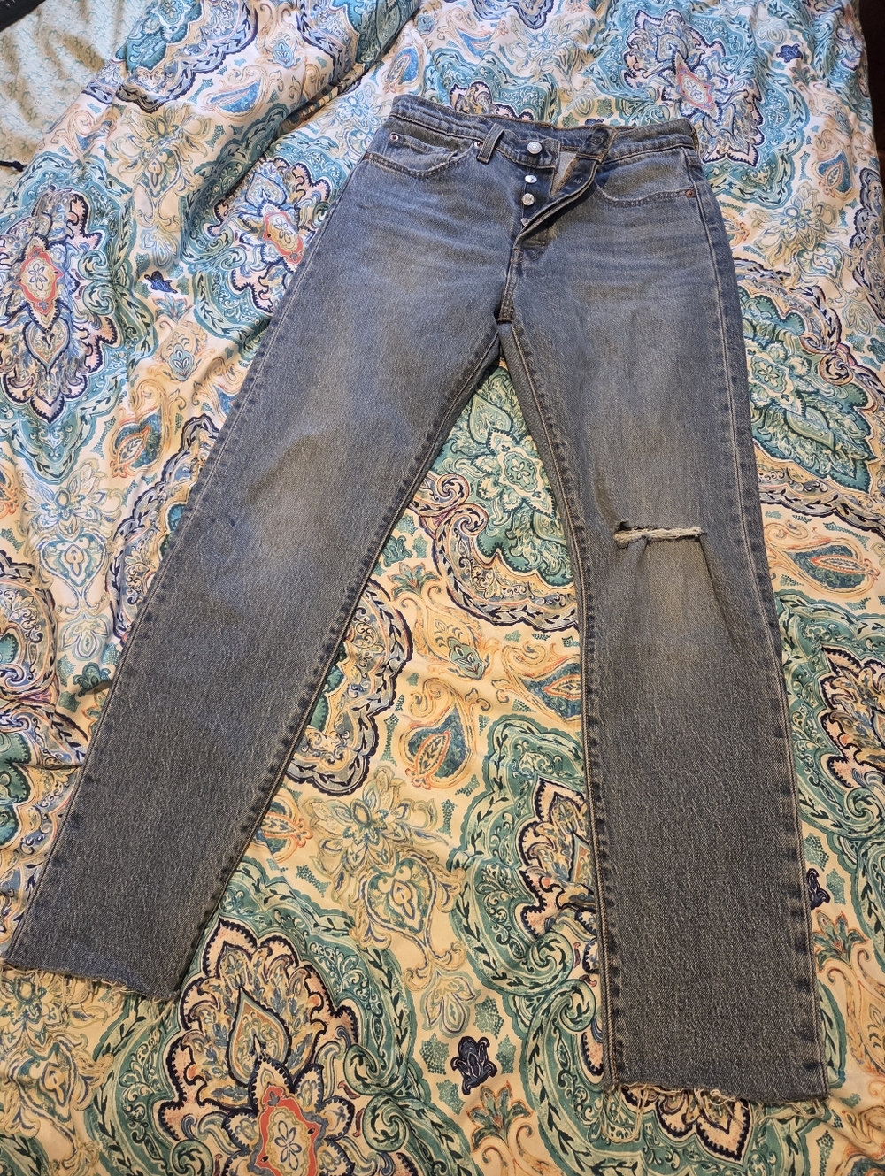 Levi’s 501 Skinny Jeans W27 L28 Distressed Raw Hem Blue Denim